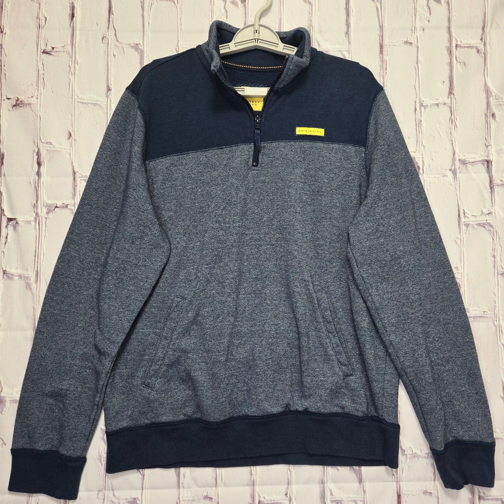 Prince & Fox Quarter Zip Pullover Blue Colorblock Fleece Sweater Mens Sz Large